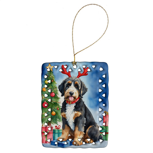 Buy this Bernedoodle Christmas Reindeer Porcelain Ornament