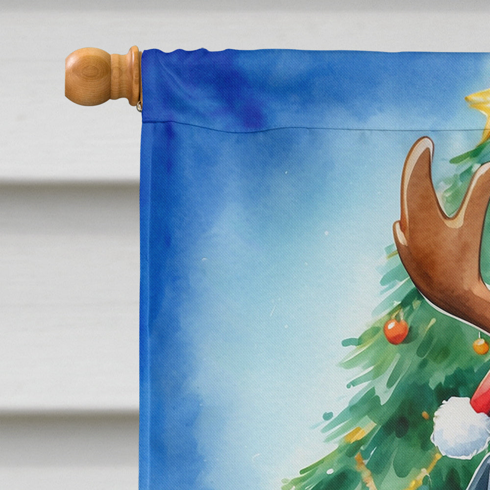 Black and Tan Coonhound Christmas Reindeer House Flag