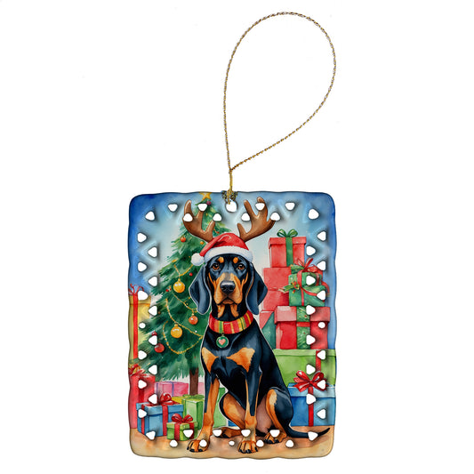 Buy this Black and Tan Coonhound Christmas Reindeer Porcelain Ornament