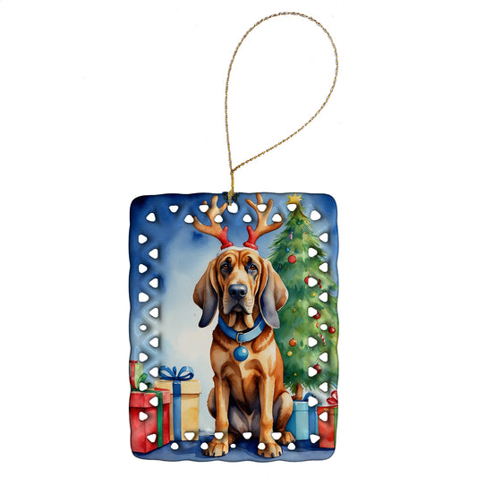 Buy this Bloodhound Christmas Reindeer Porcelain Ornament