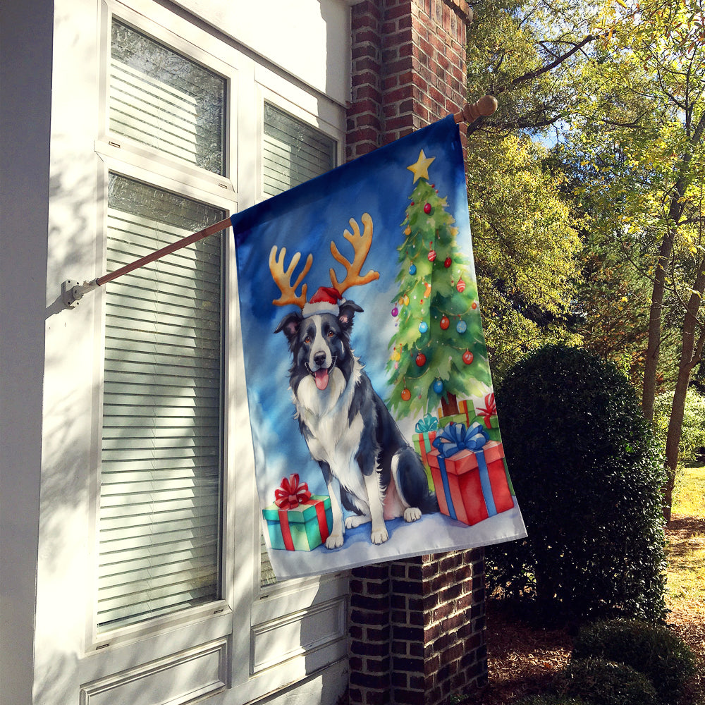 Border Collie Christmas Reindeer House Flag