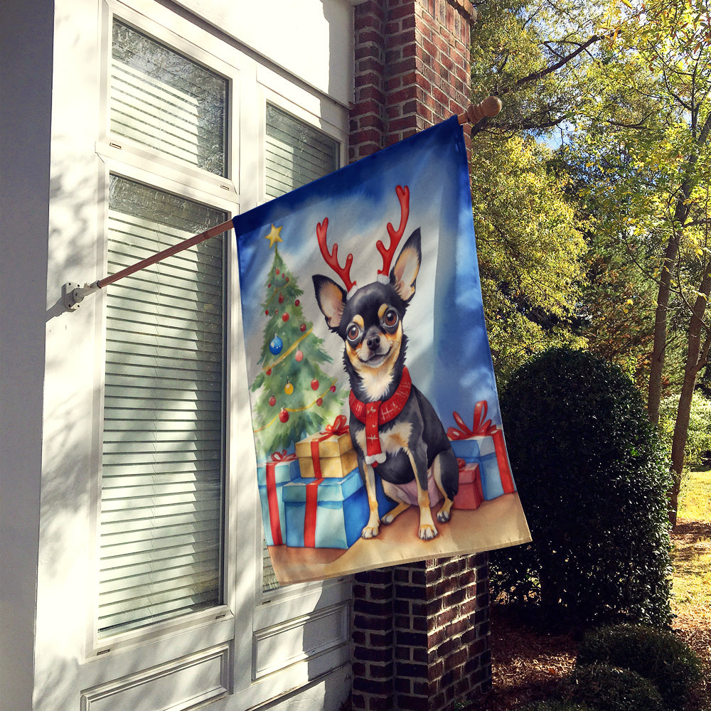 Black and Tan Chihuahua Christmas Reindeer House Flag