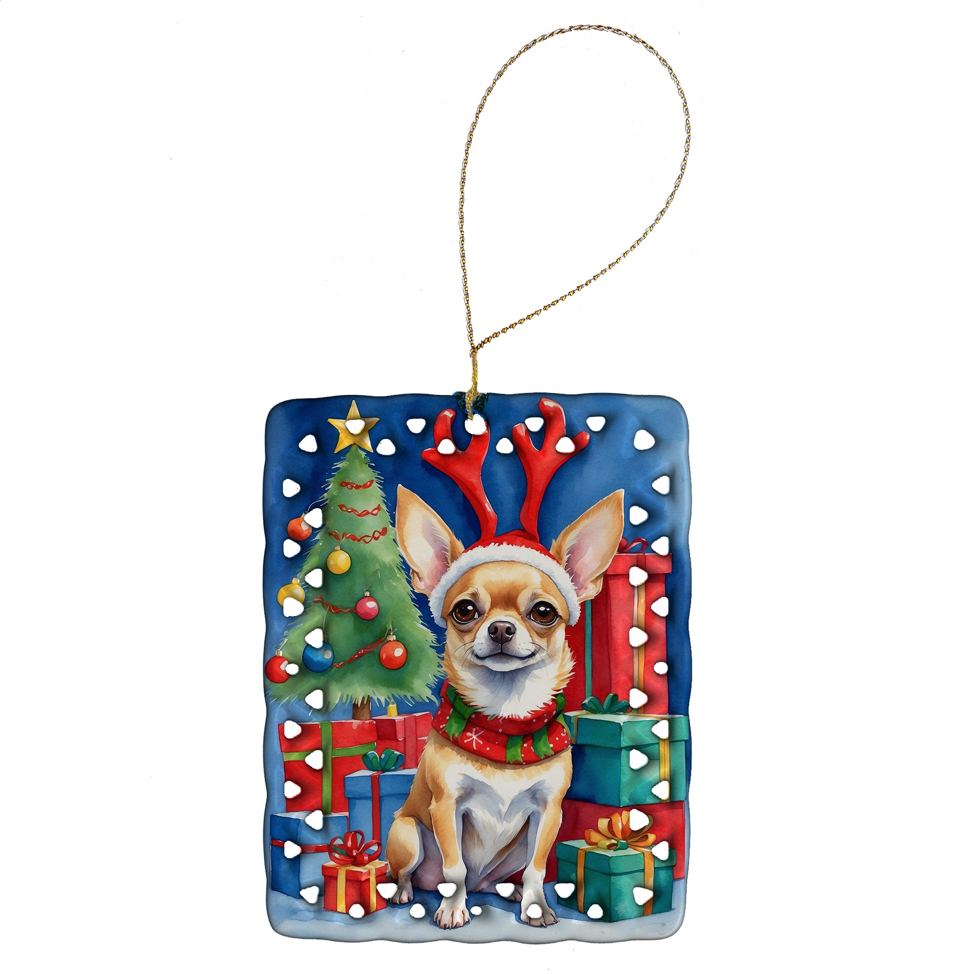 Buy this Chihuahua Christmas Reindeer Porcelain Ornament