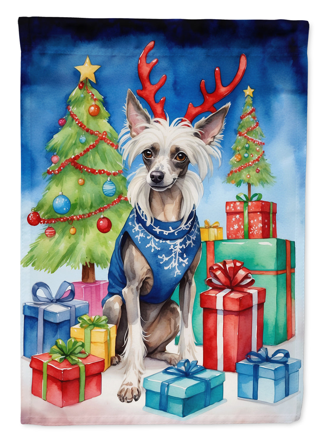 Buy this Chinese Crested Christmas Reindeer House Flag