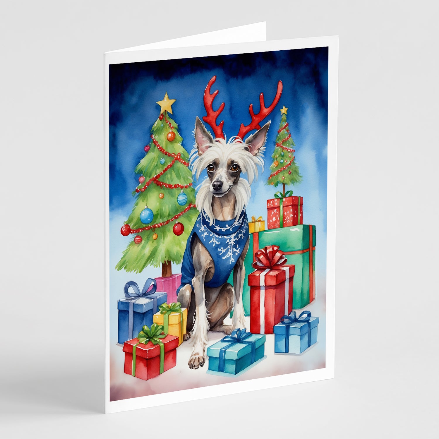 Buy this Chinese Crested Christmas Reindeer Greeting Cards Pack of 8