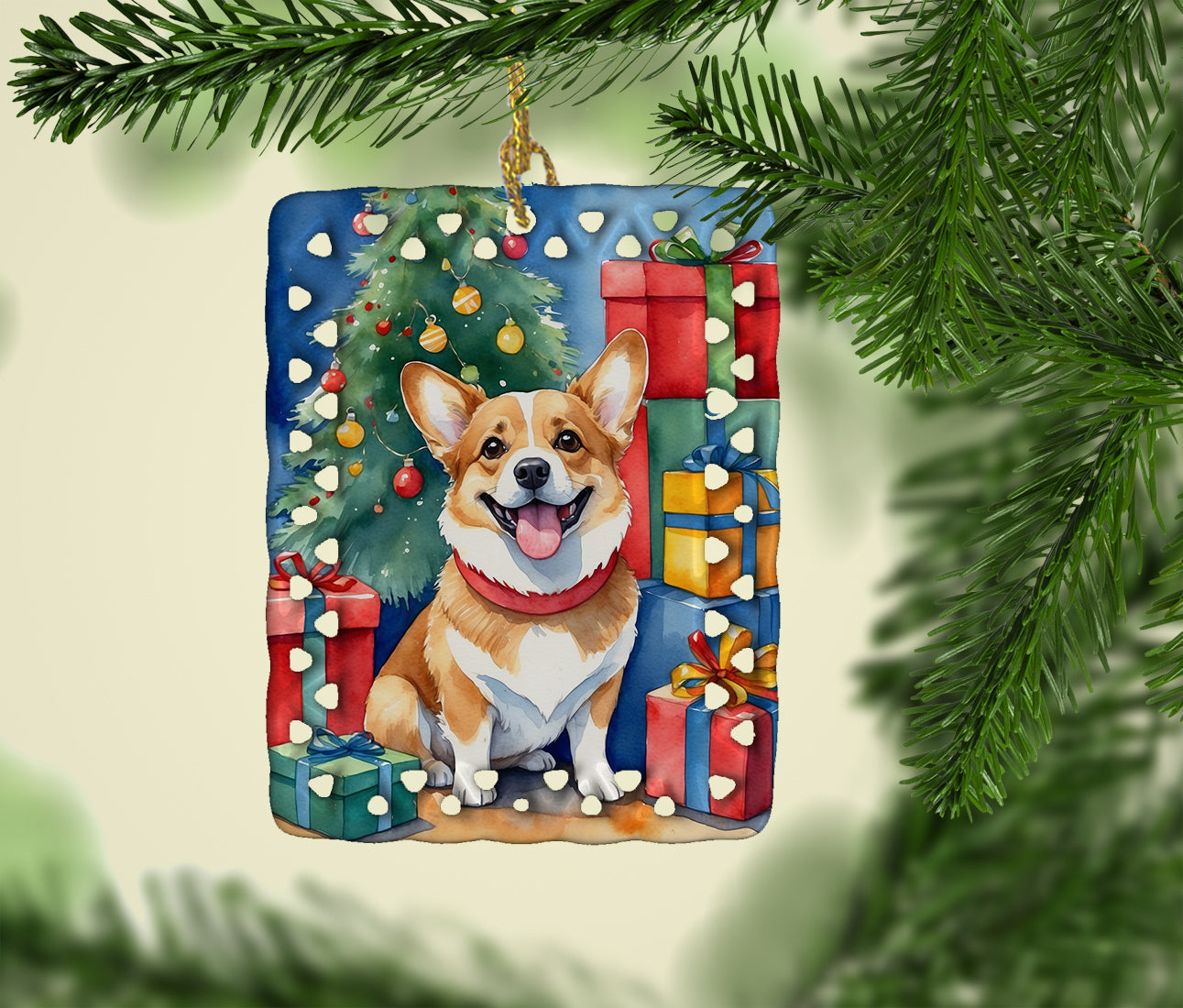 Corgi Christmas Reindeer Porcelain Ornament