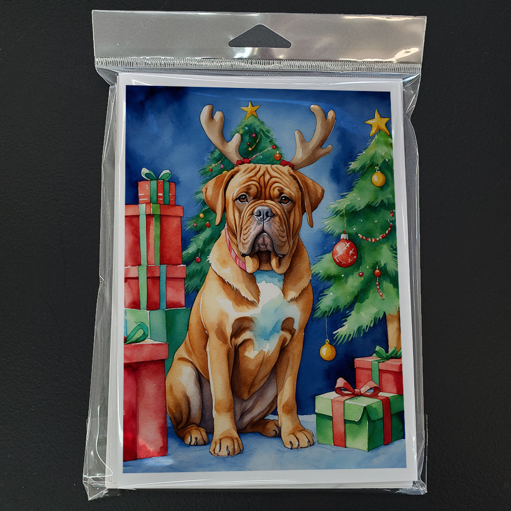 Dogue de Bordeaux Christmas Reindeer Greeting Cards Pack of 8