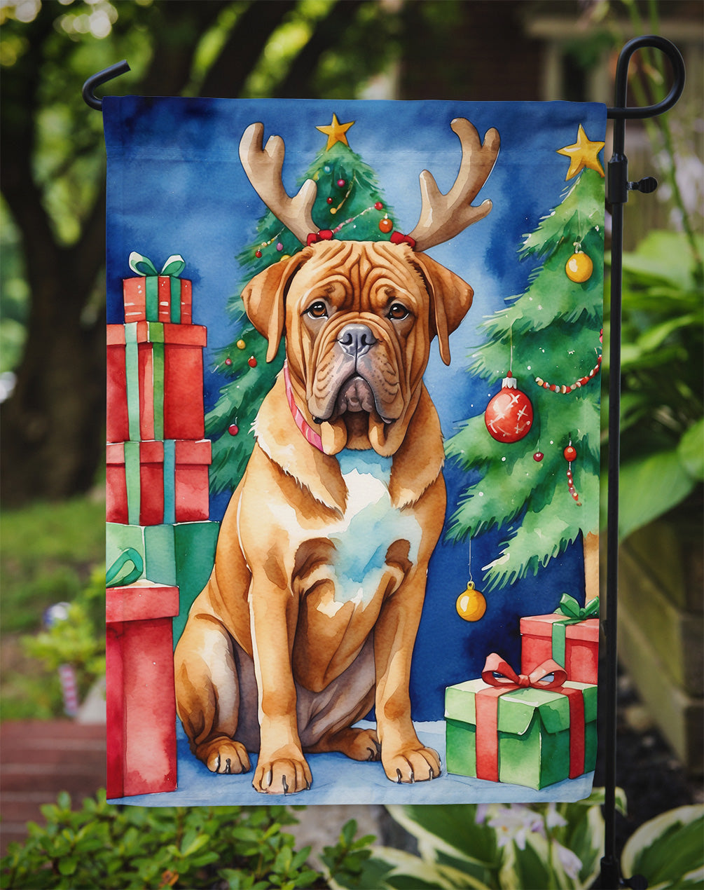 Dogue de Bordeaux Christmas Reindeer Garden Flag