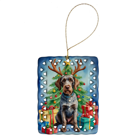 Buy this German Wirehaired Pointer Christmas Reindeer Porcelain Ornament