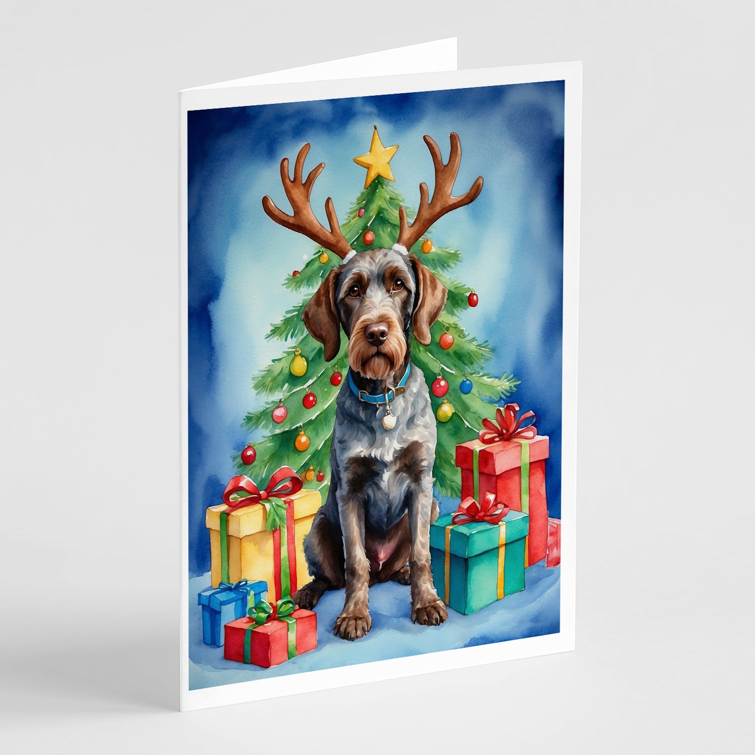 Buy this German Wirehaired Pointer Christmas Reindeer Greeting Cards Pack of 8