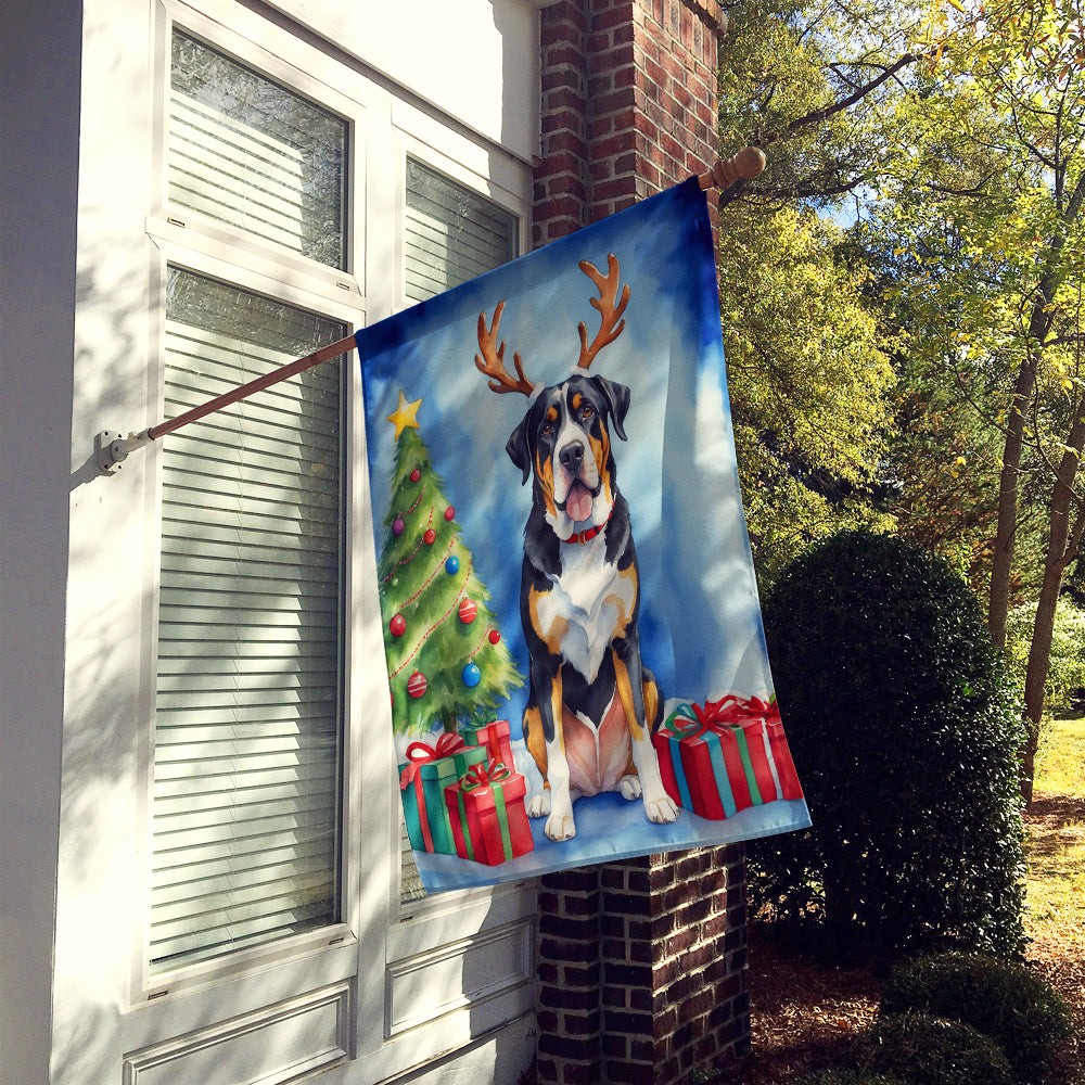 Greater Swiss Mountain Dog Christmas Reindeer House Flag