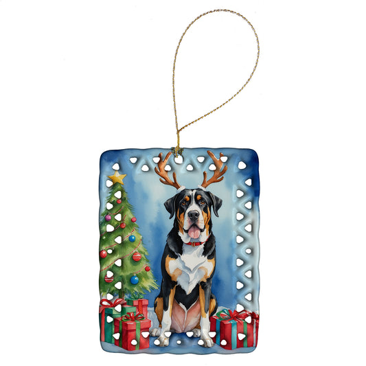 Buy this Greater Swiss Mountain Dog Christmas Reindeer Porcelain Ornament