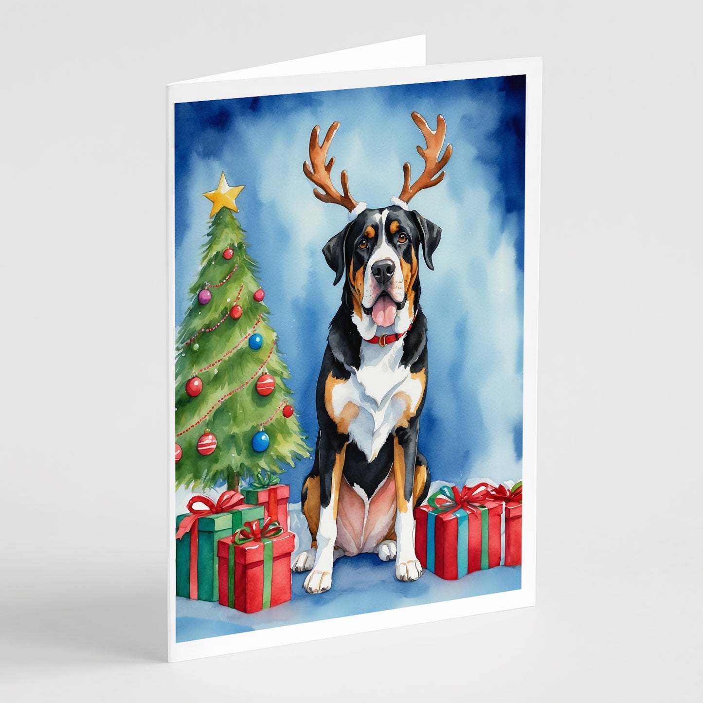 Buy this Greater Swiss Mountain Dog Christmas Reindeer Greeting Cards Pack of 8