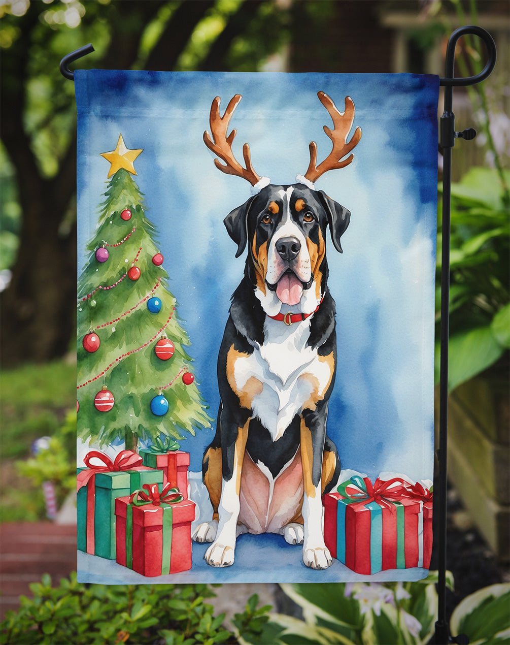 Greater Swiss Mountain Dog Christmas Reindeer Garden Flag