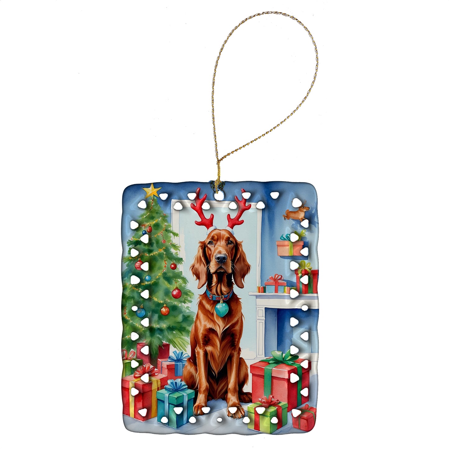 Buy this Irish Setter Christmas Reindeer Porcelain Ornament