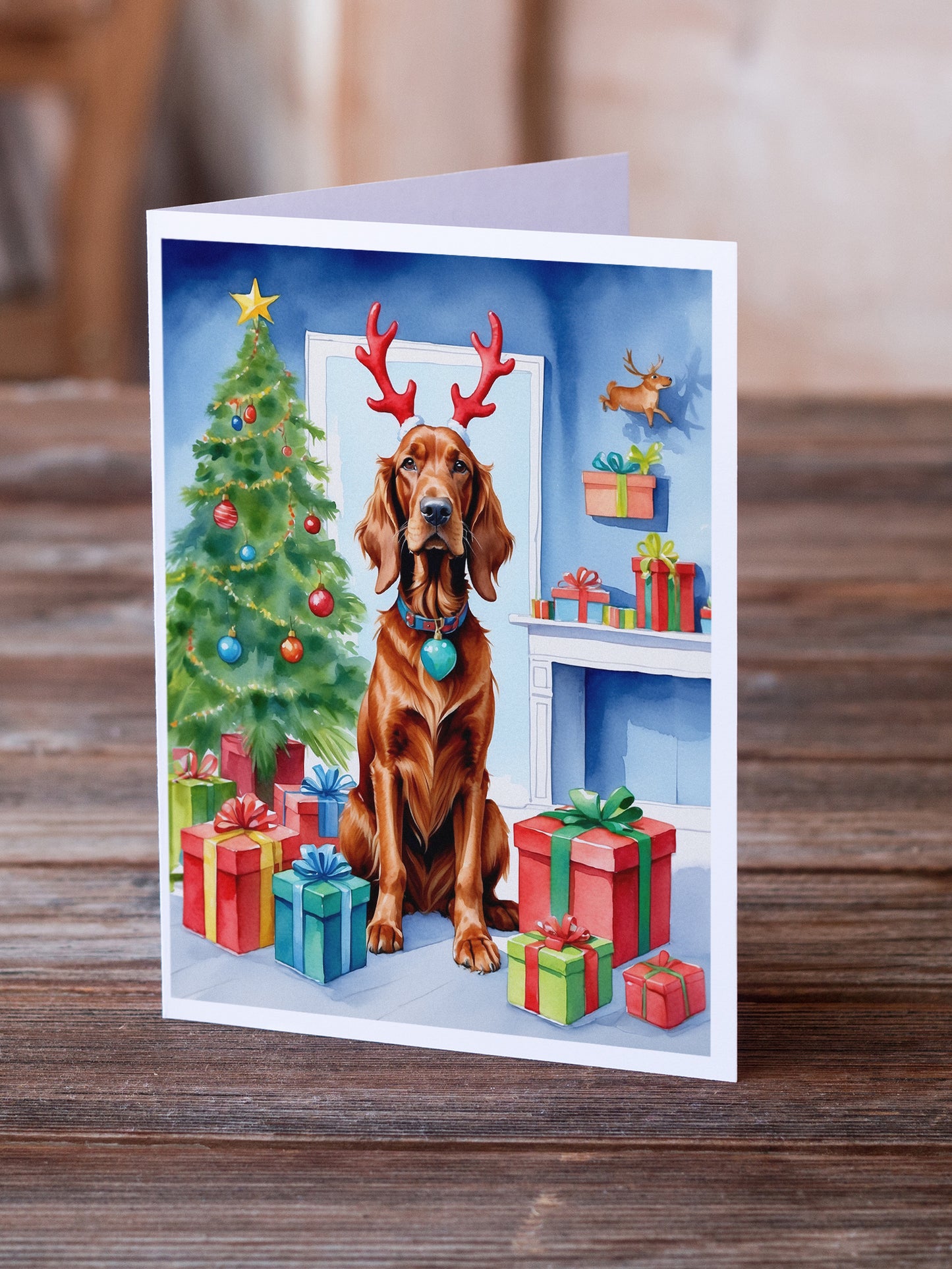 Irish Setter Christmas Reindeer Greeting Cards Pack of 8