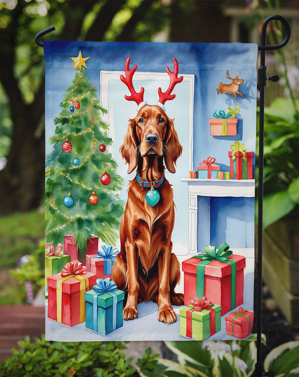 Irish Setter Christmas Reindeer Garden Flag