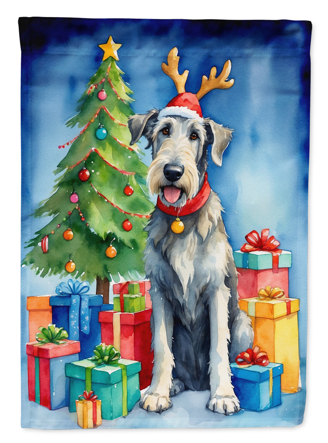 Buy this Irish Wolfhound Christmas Reindeer House Flag