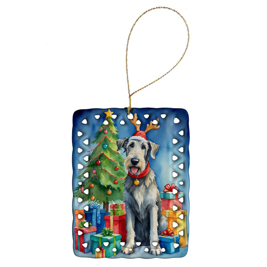 Buy this Irish Wolfhound Christmas Reindeer Porcelain Ornament