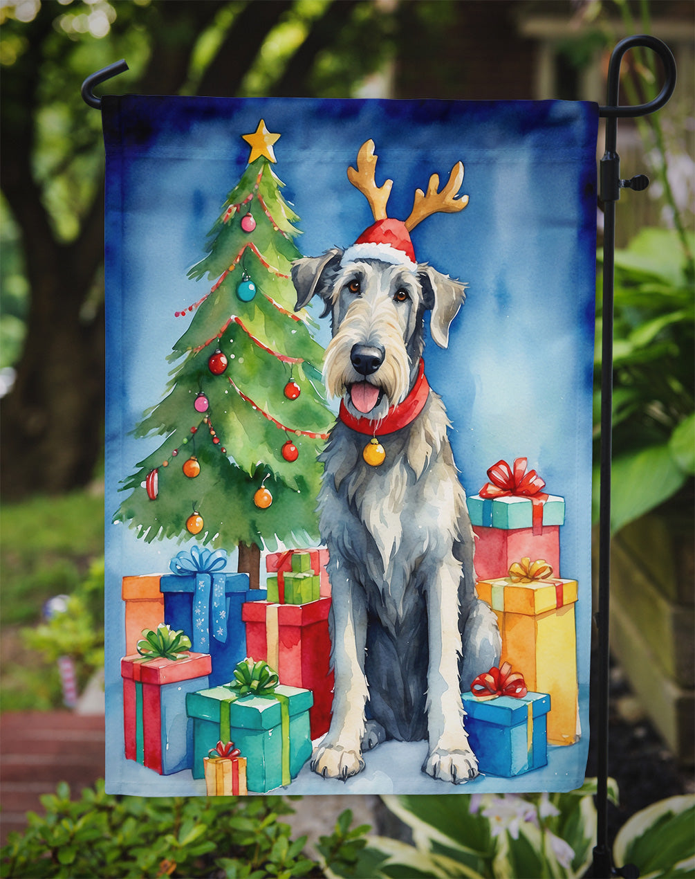 Irish Wolfhound Christmas Reindeer Garden Flag