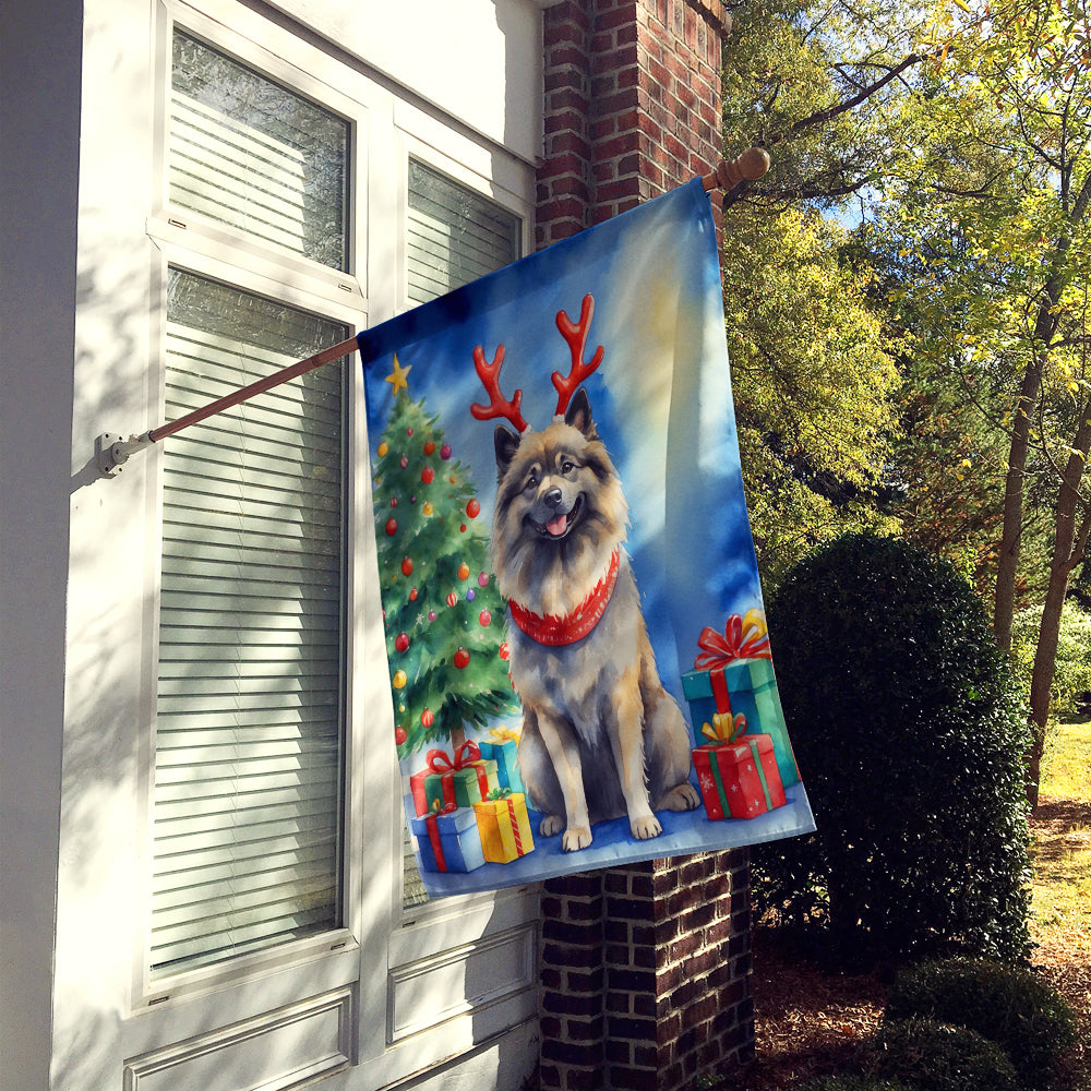 Keeshond Christmas Reindeer House Flag