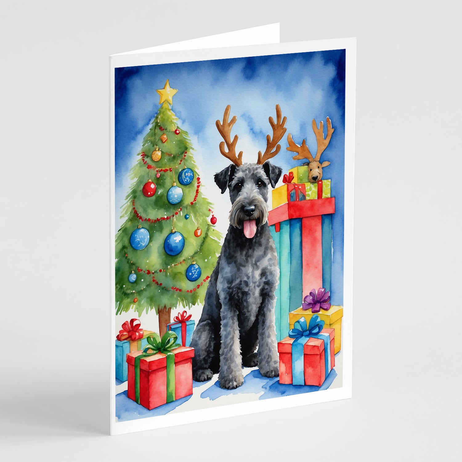 Buy this Kerry Blue Terrier Christmas Reindeer Greeting Cards Pack of 8