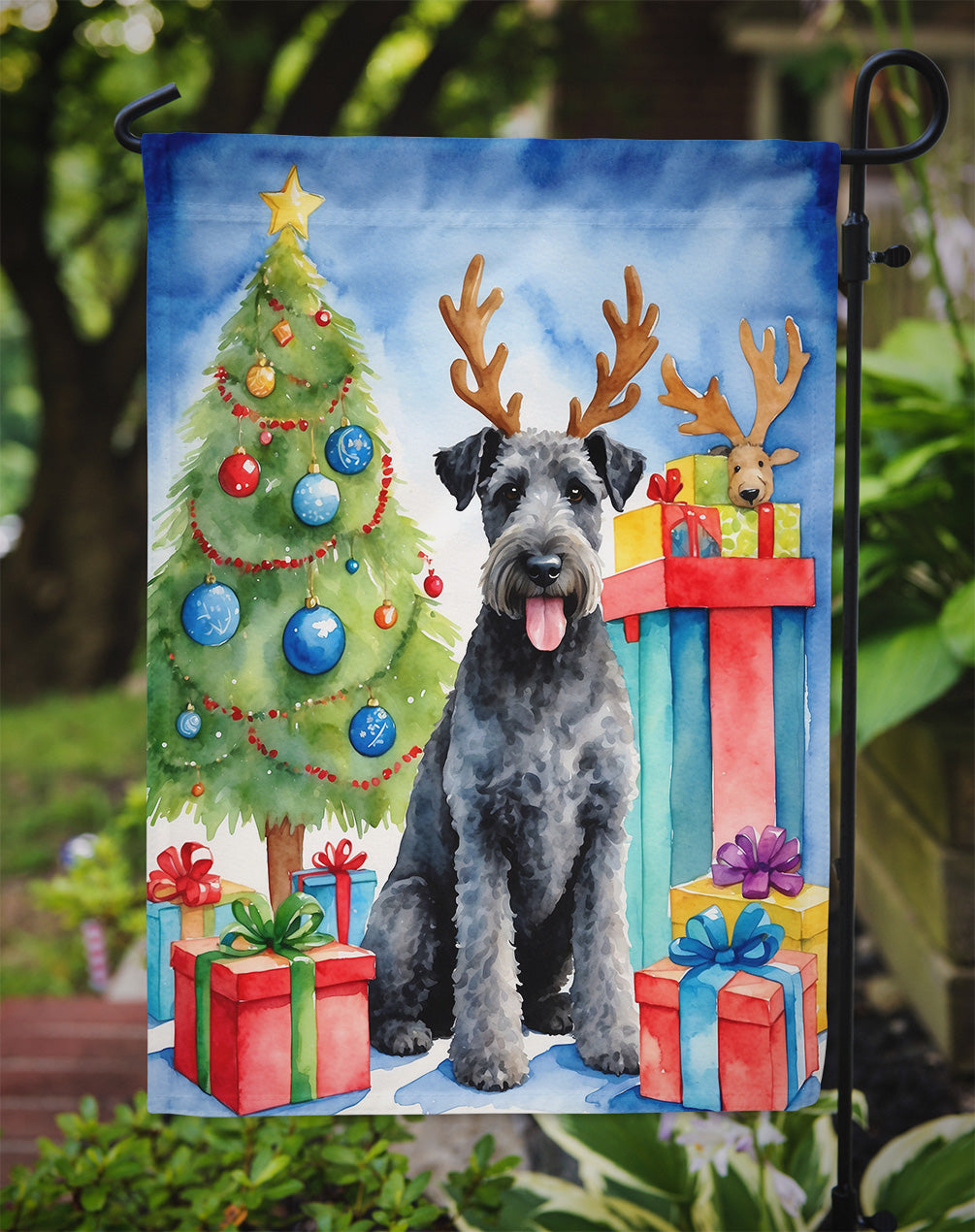 Kerry Blue Terrier Christmas Reindeer Garden Flag