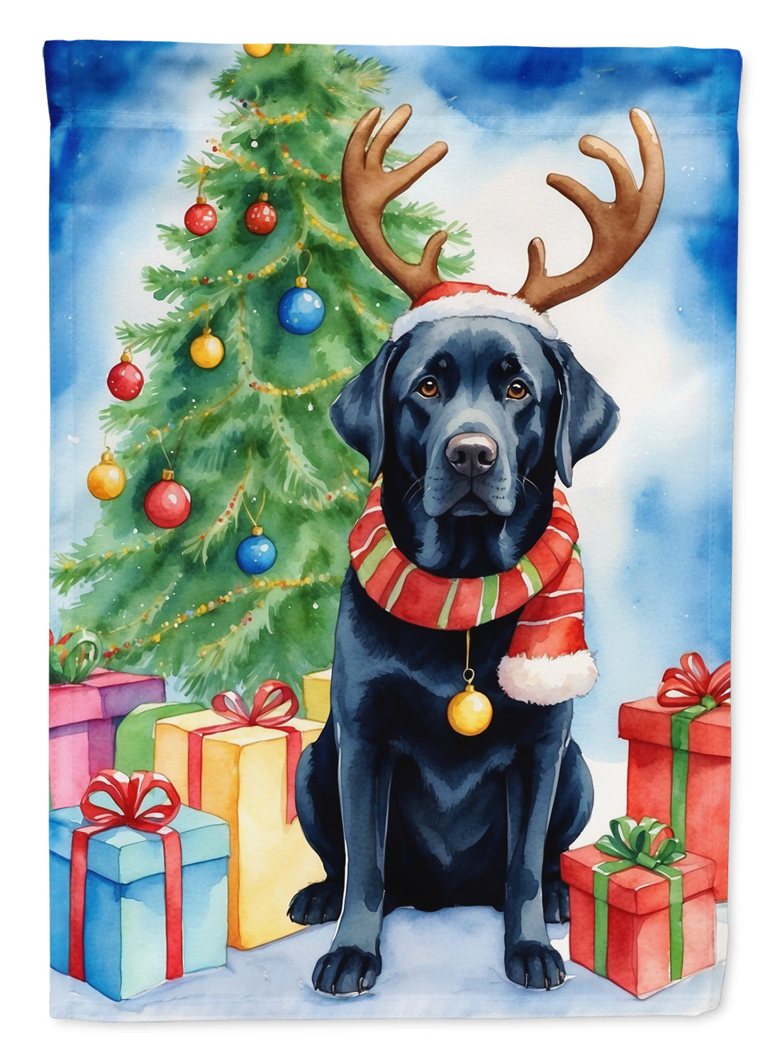 Buy this Black Labrador Retriever Christmas Reindeer House Flag