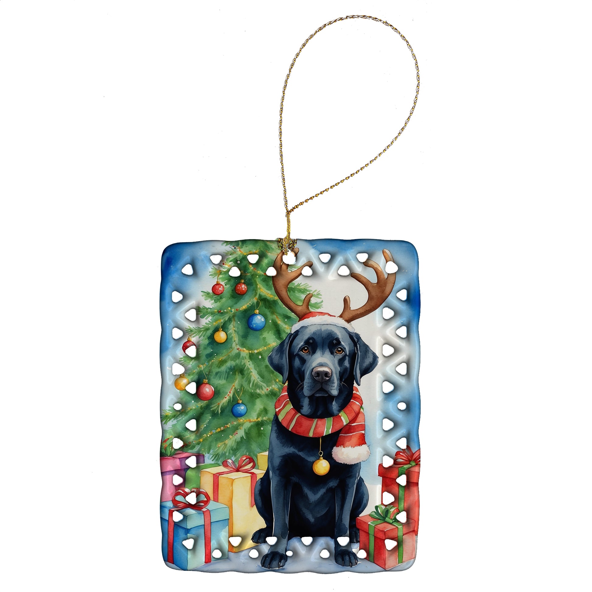 Buy this Black Labrador Retriever Christmas Reindeer Porcelain Ornament