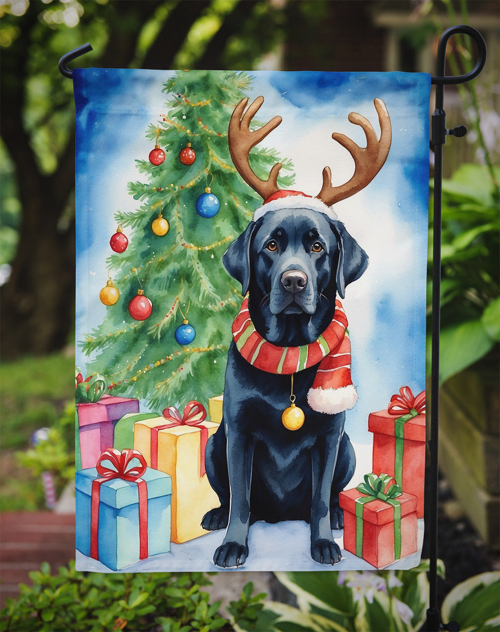 Black Labrador Retriever Christmas Reindeer Garden Flag