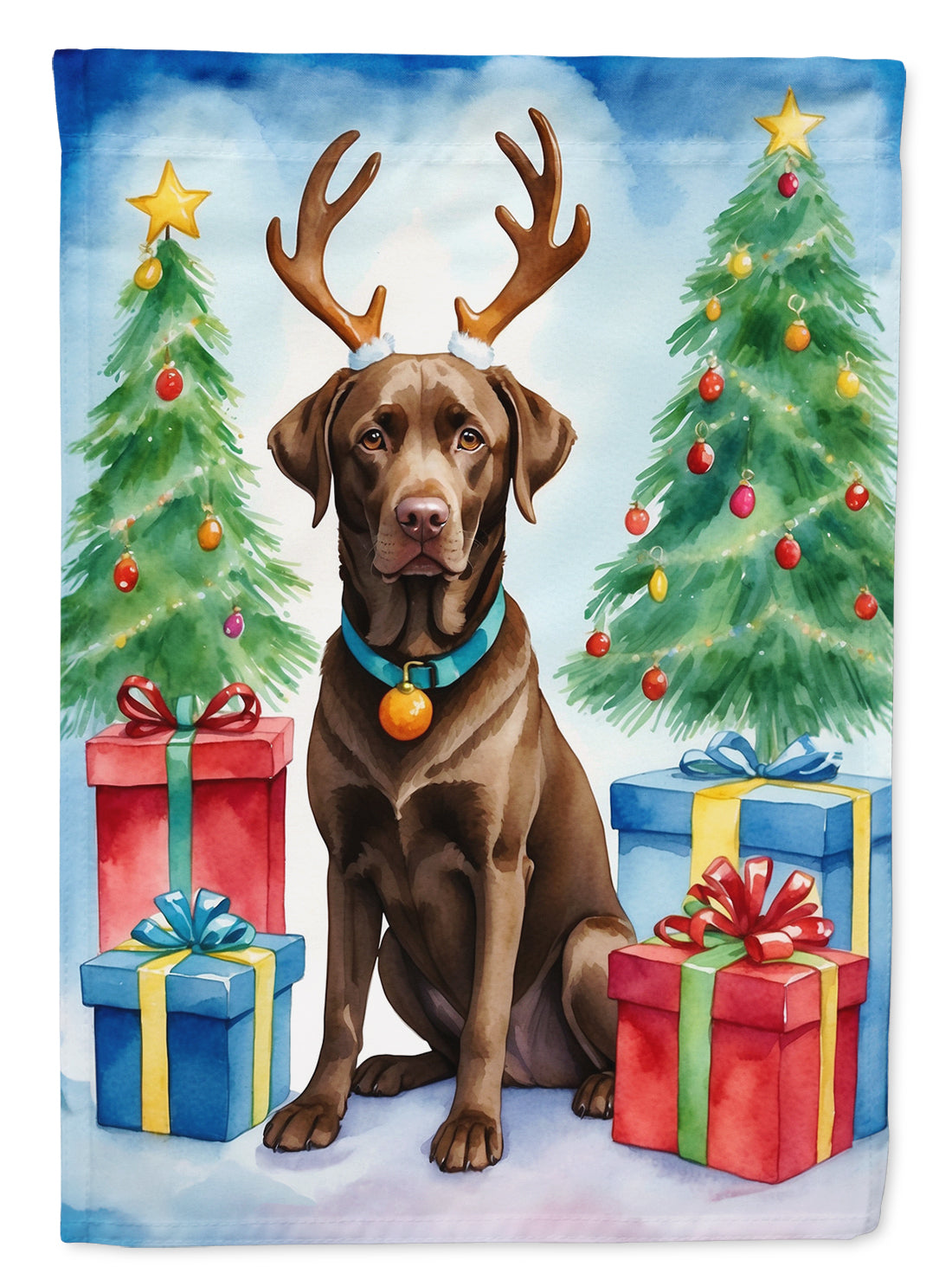 Buy this Chocolate Labrador Retriever Christmas Reindeer House Flag