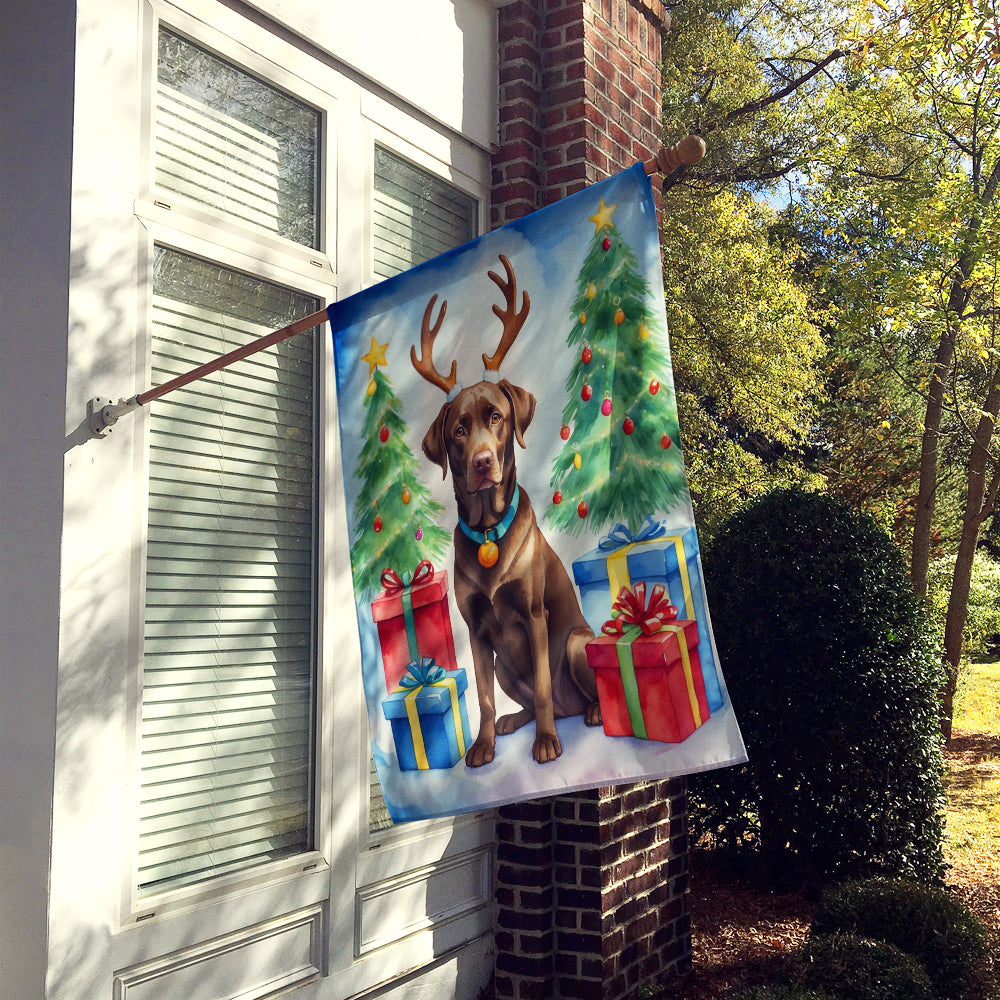 Chocolate Labrador Retriever Christmas Reindeer House Flag