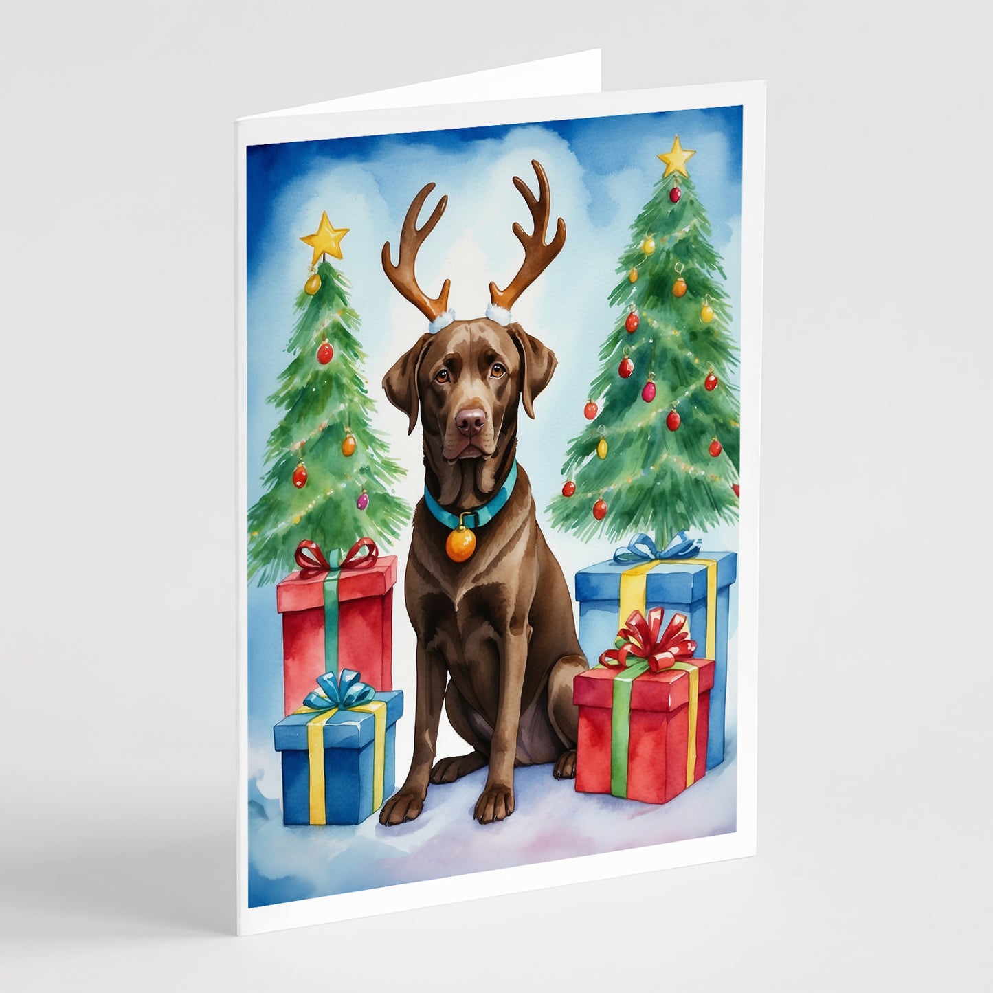 Buy this Chocolate Labrador Retriever Christmas Reindeer Greeting Cards Pack of 8