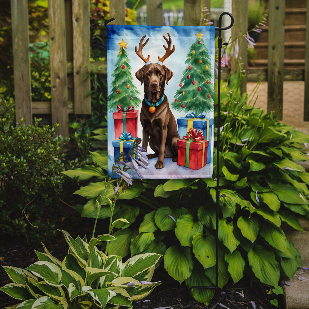 Chocolate Labrador Retriever Christmas Reindeer Garden Flag