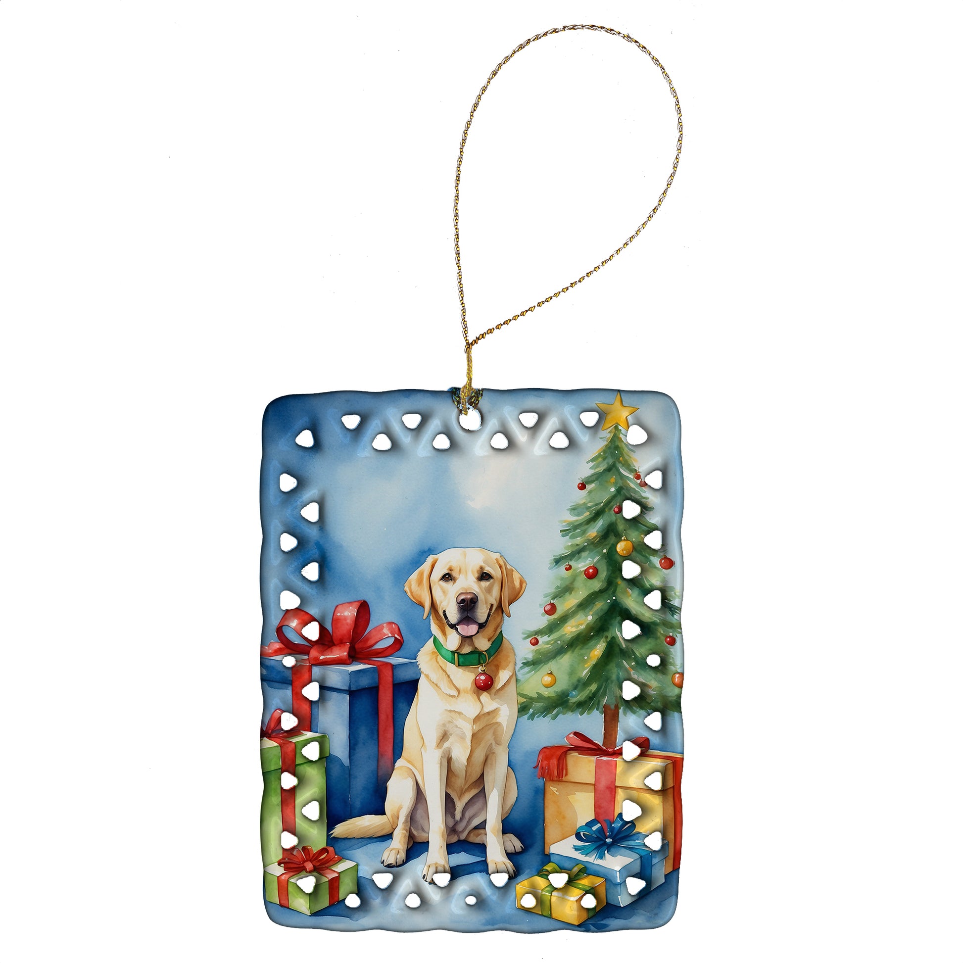 Buy this Yellow Labrador Retriever Christmas Reindeer Porcelain Ornament