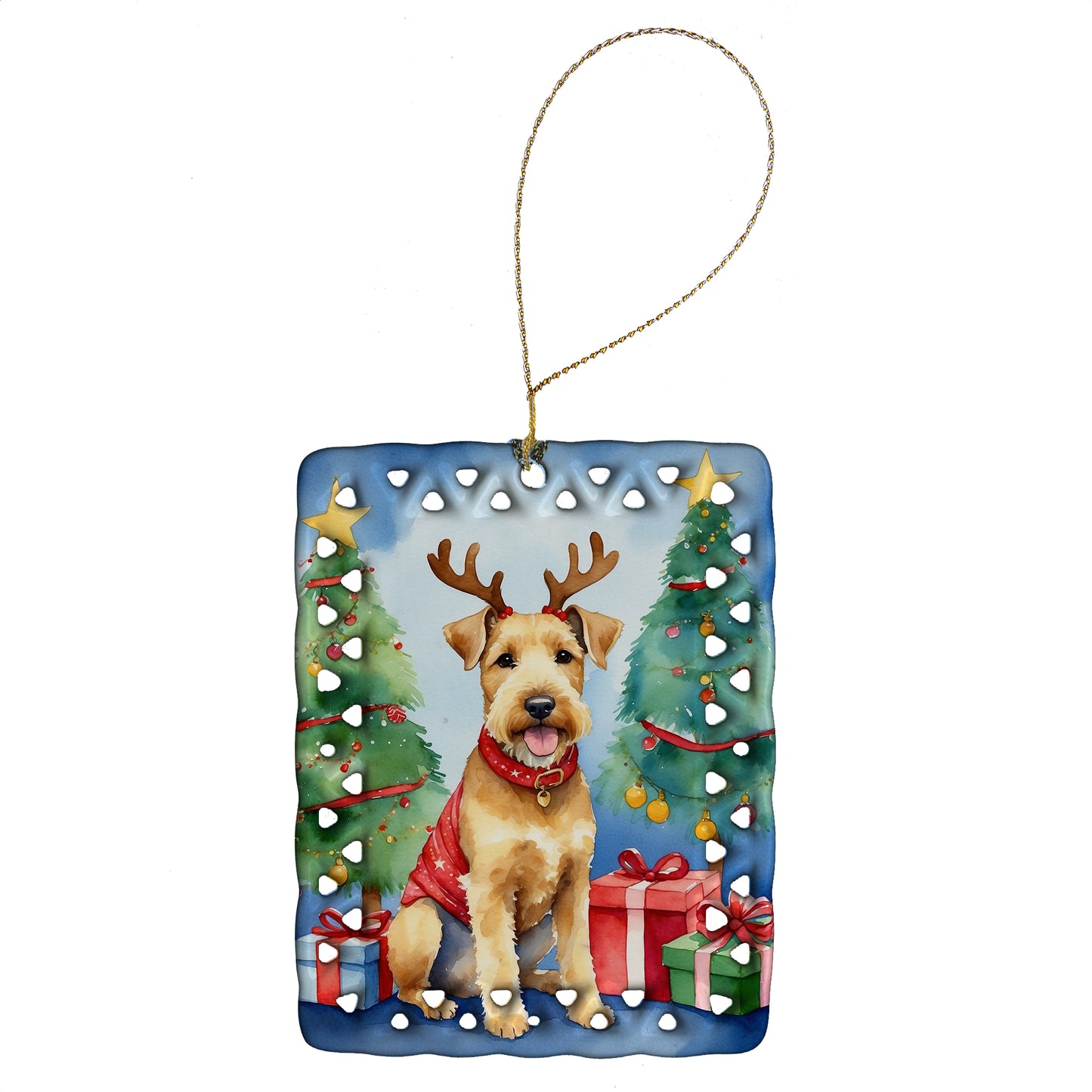 Buy this Lakeland Terrier Christmas Reindeer Porcelain Ornament