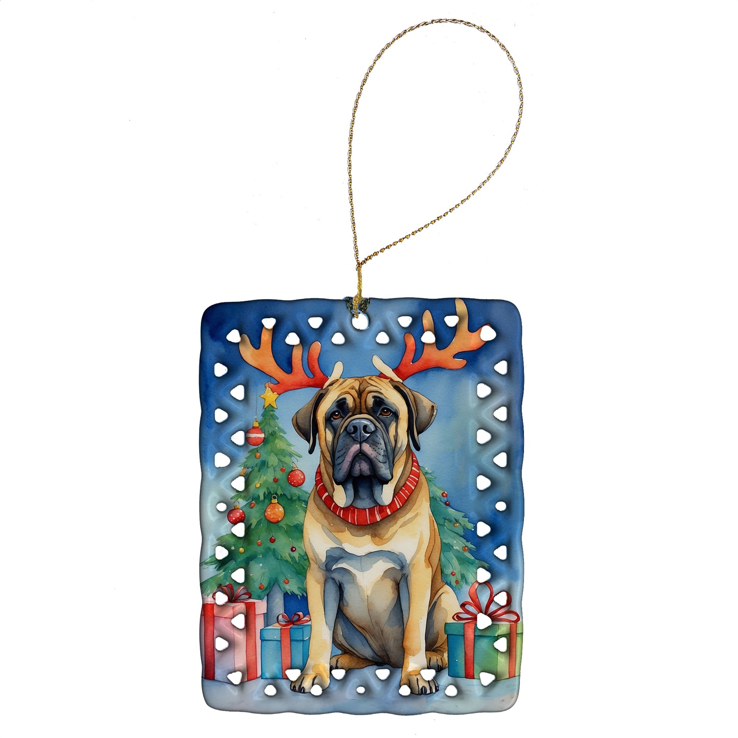 Buy this Mastiff Christmas Reindeer Porcelain Ornament