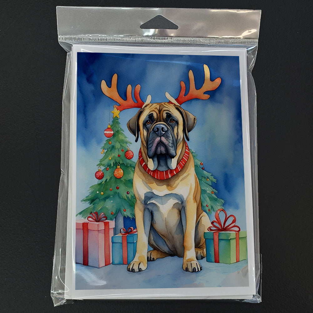 Mastiff Christmas Reindeer Greeting Cards Pack of 8