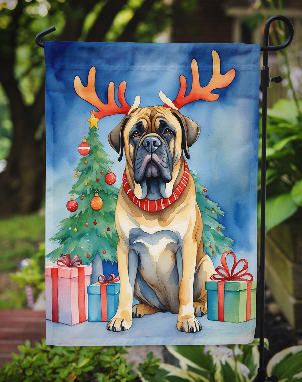 Mastiff Christmas Reindeer Garden Flag