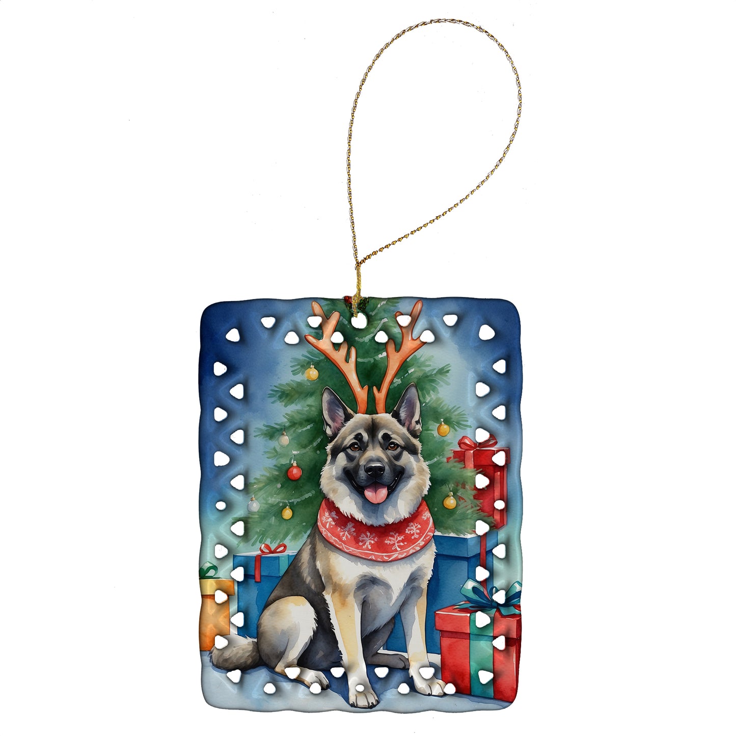 Buy this Norwegian Elkhound Christmas Reindeer Porcelain Ornament