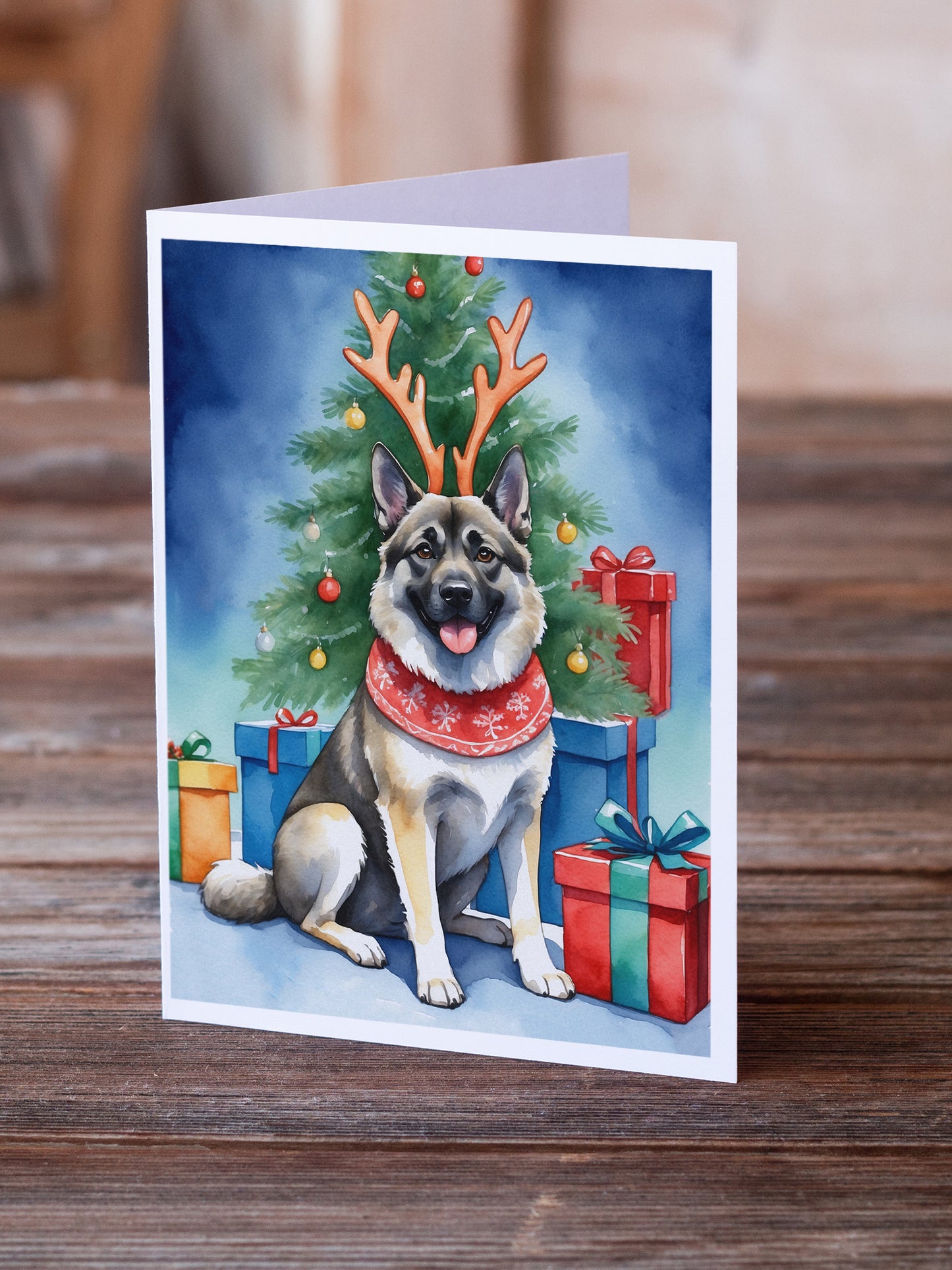 Norwegian Elkhound Christmas Reindeer Greeting Cards Pack of 8