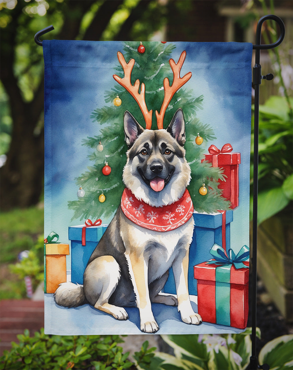 Norwegian Elkhound Christmas Reindeer Garden Flag