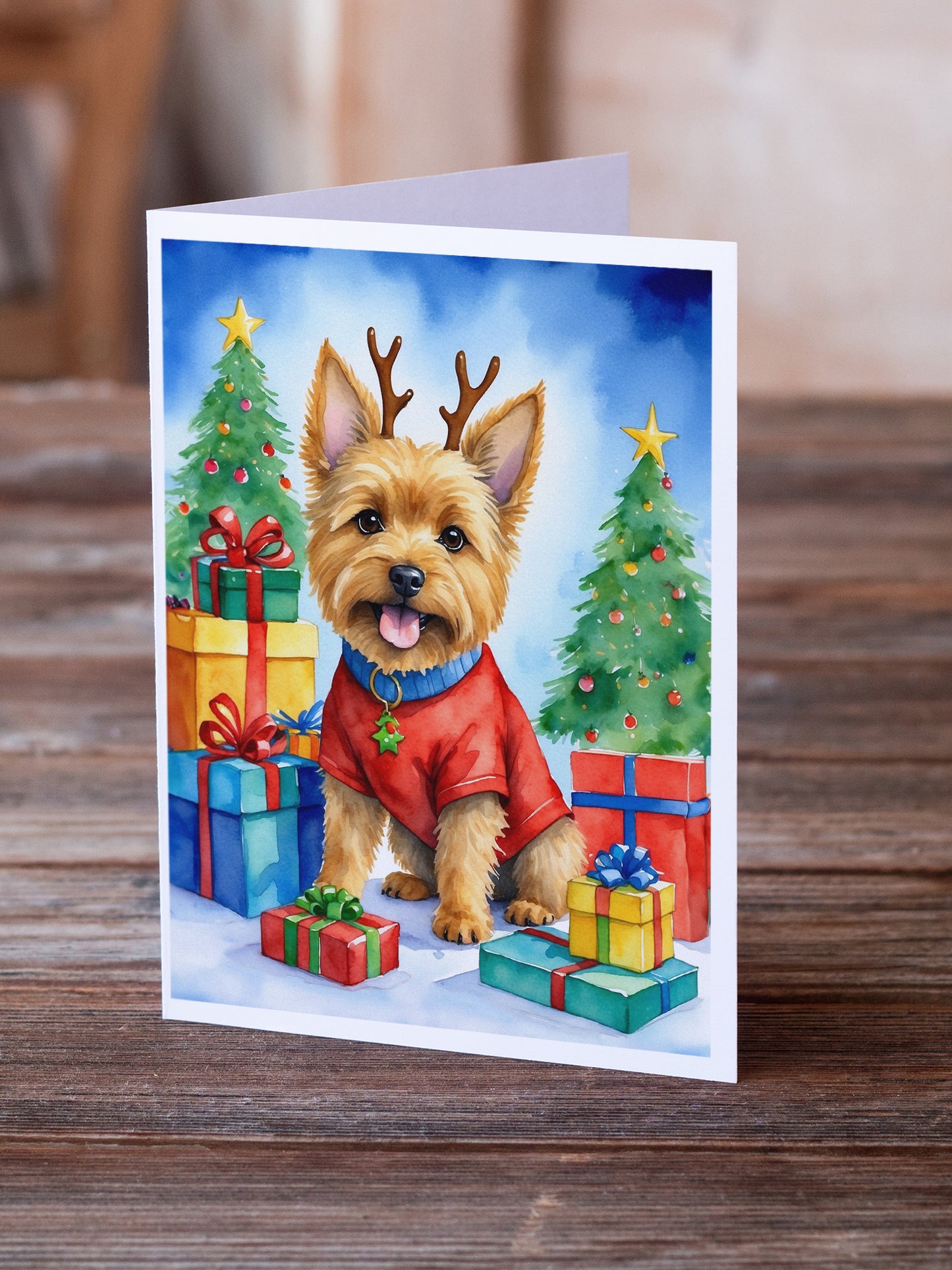 Norwich Terrier Christmas Reindeer Greeting Cards Pack of 8