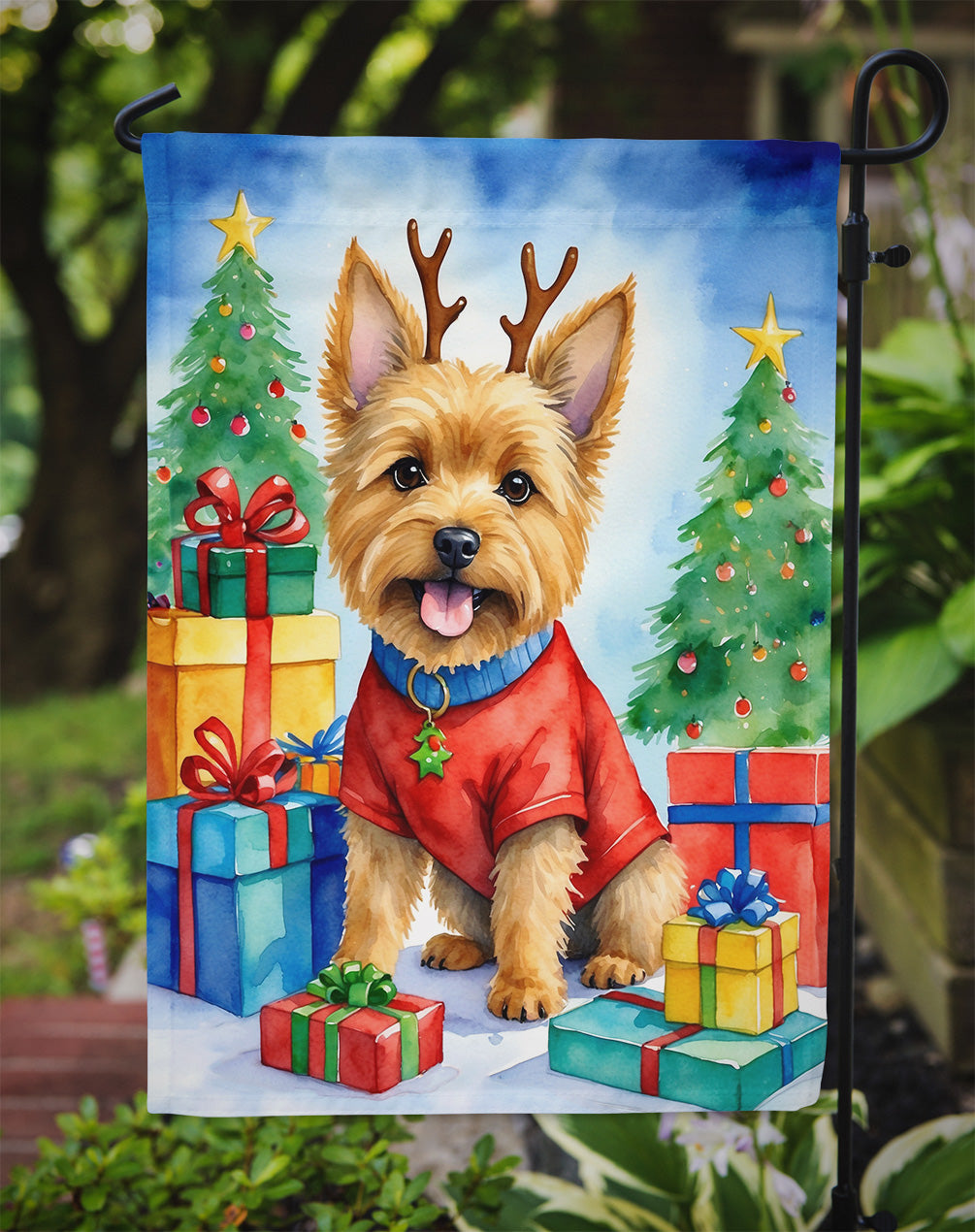 Norwich Terrier Christmas Reindeer Garden Flag