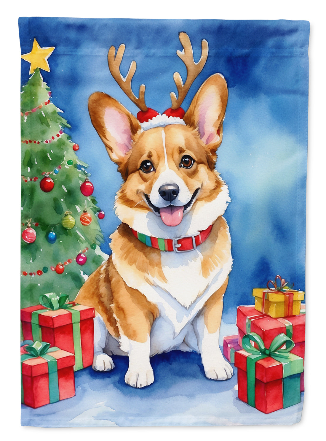 Buy this Corgi Christmas Reindeer House Flag