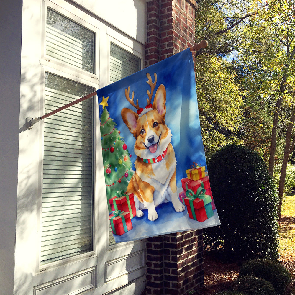 Corgi Christmas Reindeer House Flag