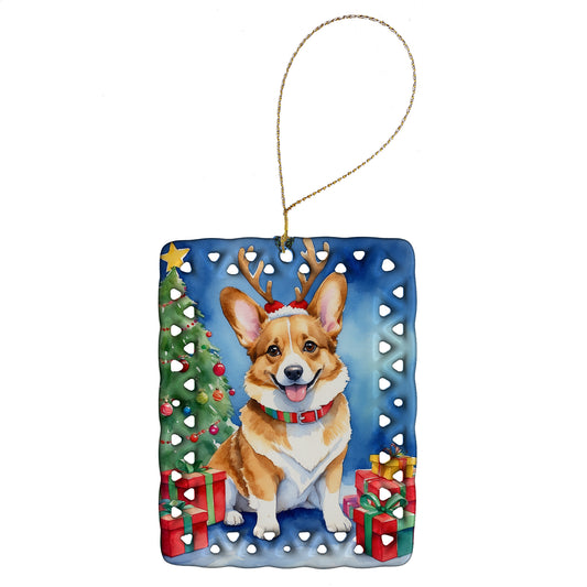 Buy this Corgi Christmas Reindeer Porcelain Ornament