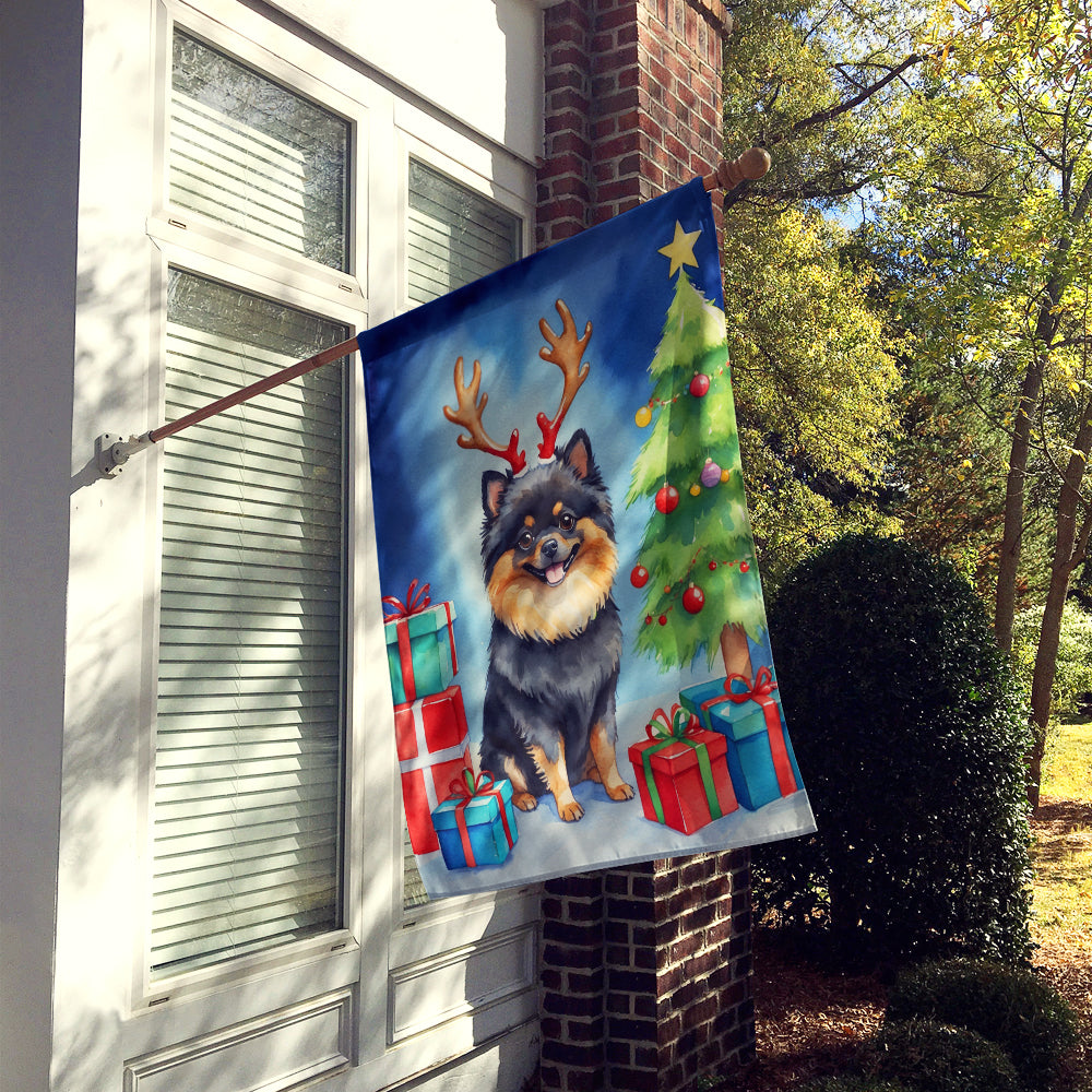 Pomeranian Christmas Reindeer House Flag