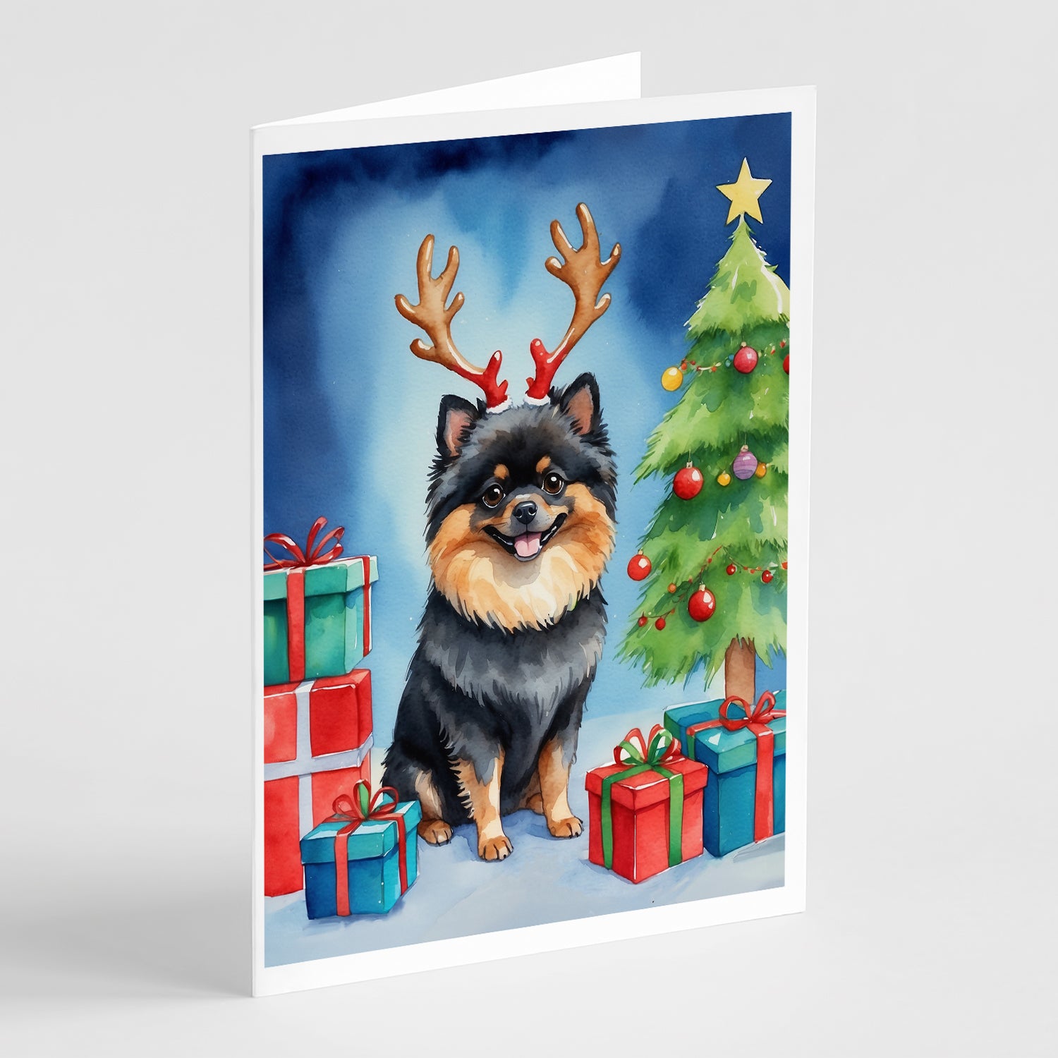 Buy this Pomeranian Christmas Reindeer Greeting Cards Pack of 8