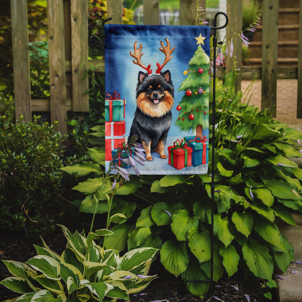 Pomeranian Christmas Reindeer Garden Flag